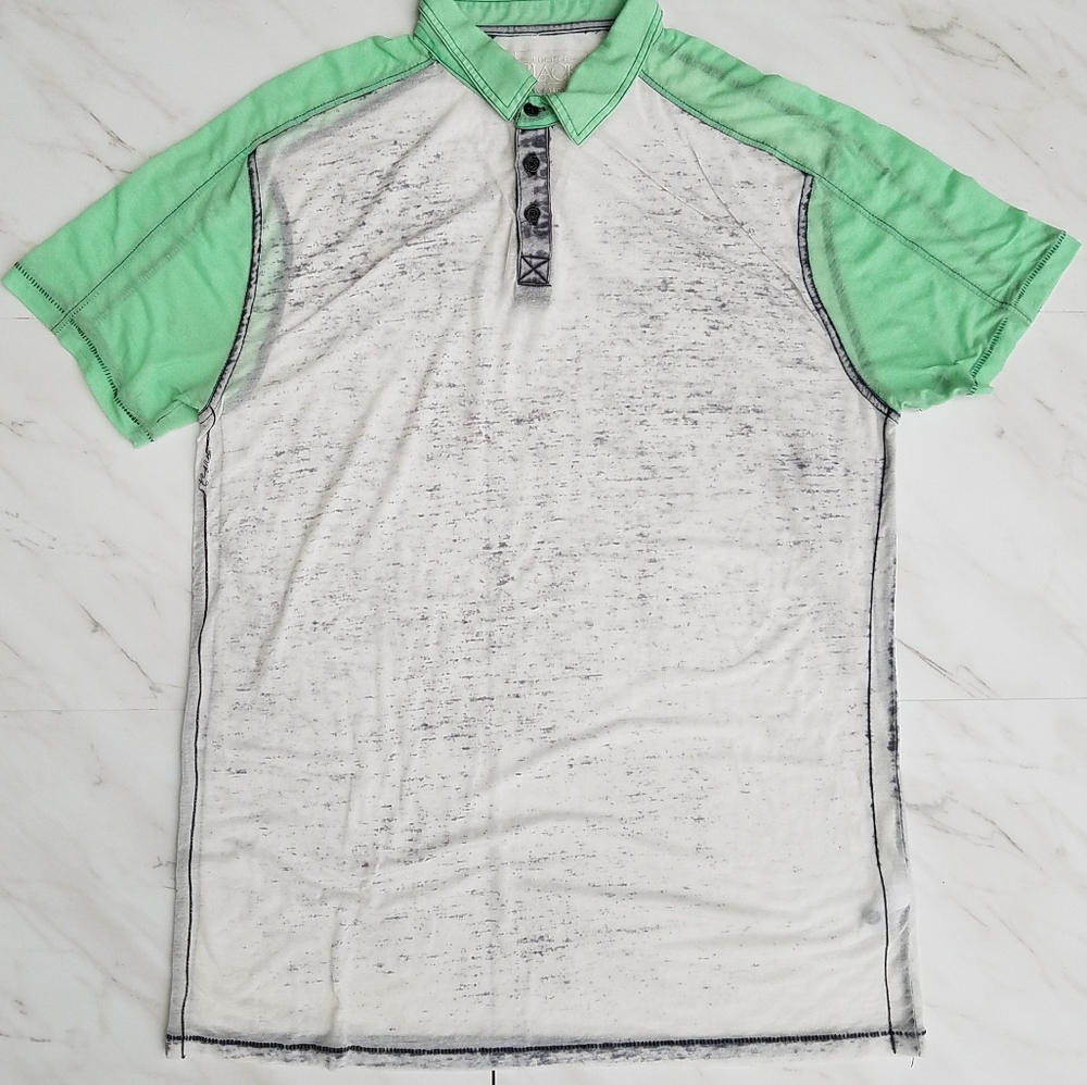 Buckle Black Burnout Mesh Style Short Sleeve Polo Shirt XL White/Green